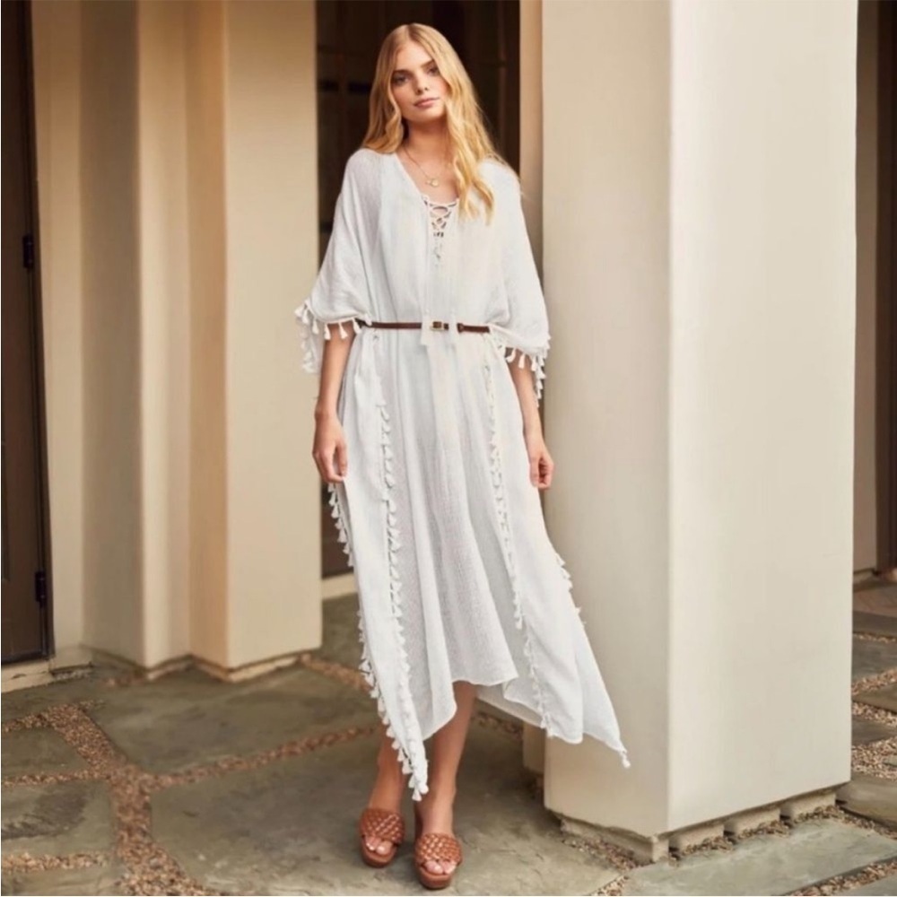 NWT Walter Baker Acapulco Kaftan Swim Party Cover-up Dress in Ivory One Size